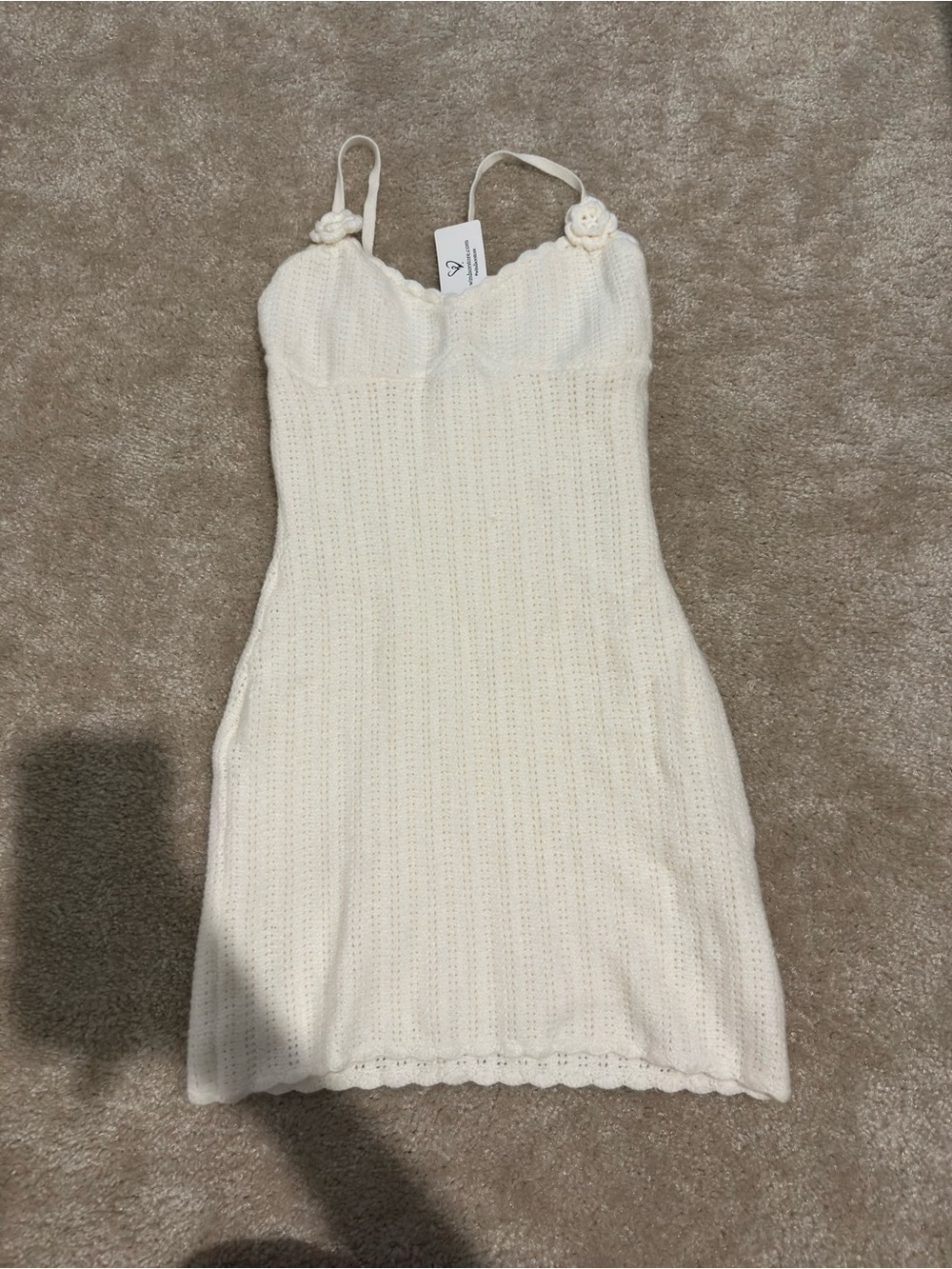 Windsor Cream Knit Spaghetti-Strap Mini Dress